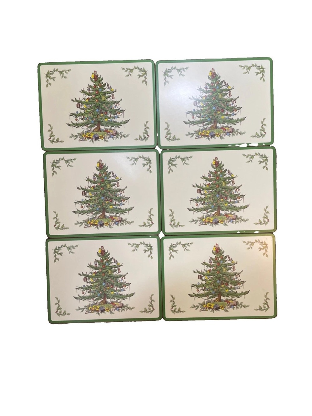 Set of 6 Spode Christmas Tree Cork Back Placemats 12”x9” Vintage - Picture 2 of 6
